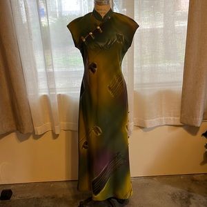 Micheal Blair green tie dyed mandarin maxi dress